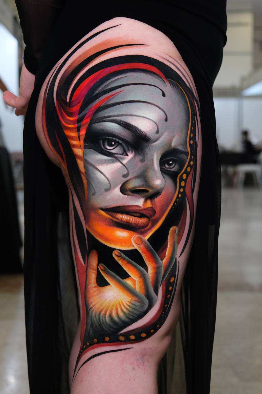 Turuncu Kadın Yüz Bacak Dövmesi | Bosphorus Ink - Tattoo · Ramazan | Bosphorus Ink Portfolio