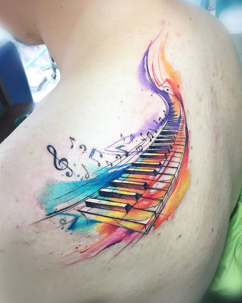 Watercolor Piano Keys Shoulder Tattoo | Istanbul